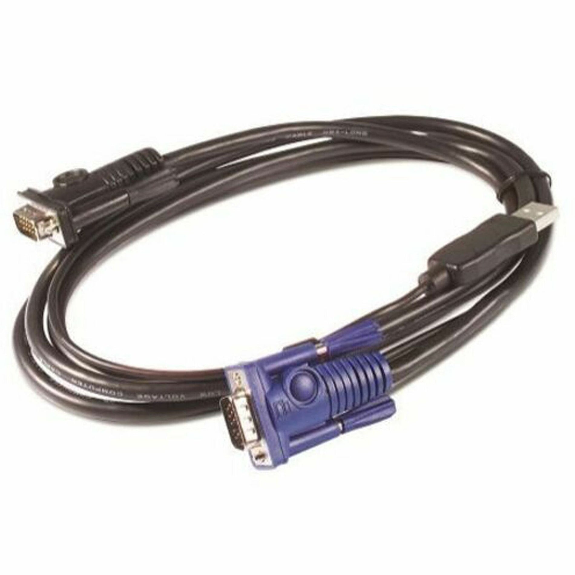 APC AP5257 12-foot KVM USB cable with black cable housing and blue VGA connector-alternate-image1