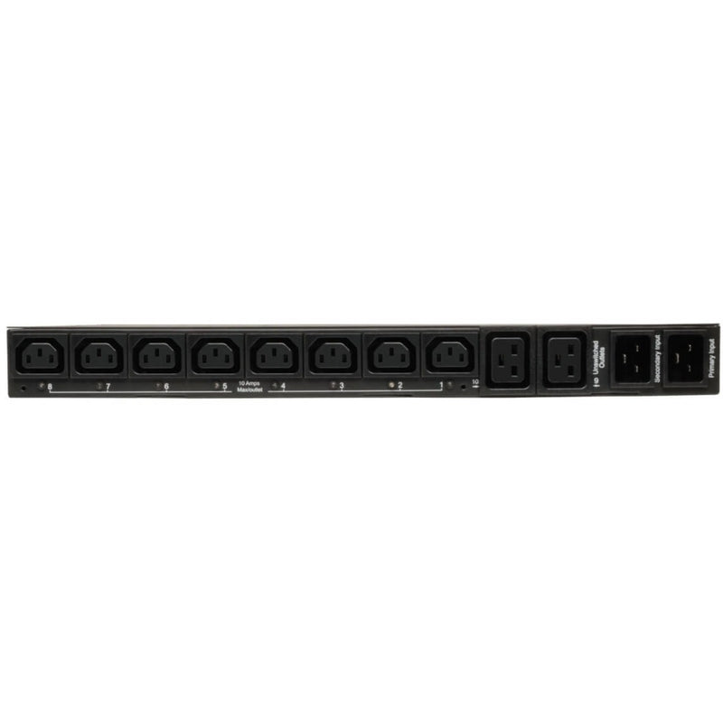 Detailed view of PDU outlet arrangement showing spacing and labeling