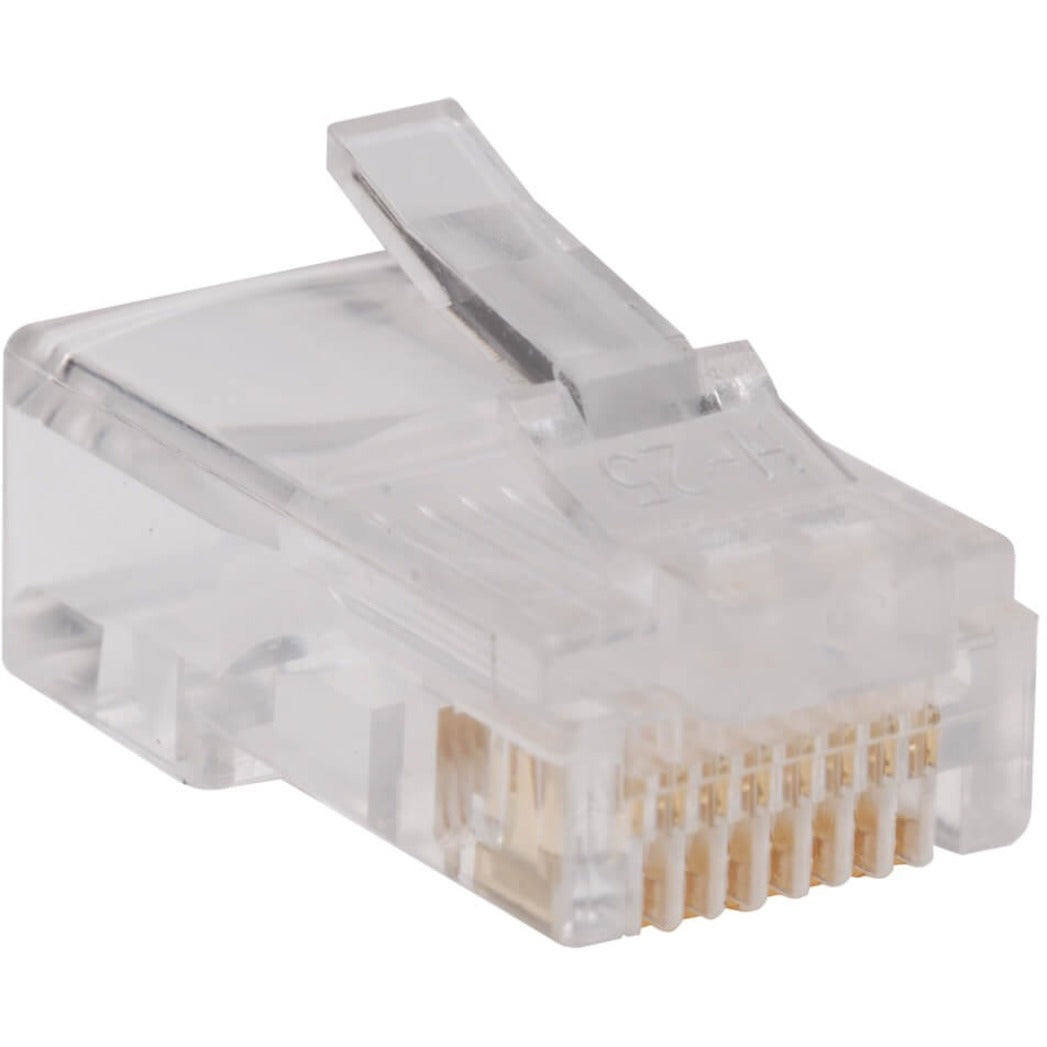 Close-up view of Tripp Lite RJ45 connector showing gold-plated contacts and transparent housing-alternate-image1