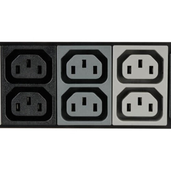 Close-up of PDU outlet configuration showing multiple outlet types