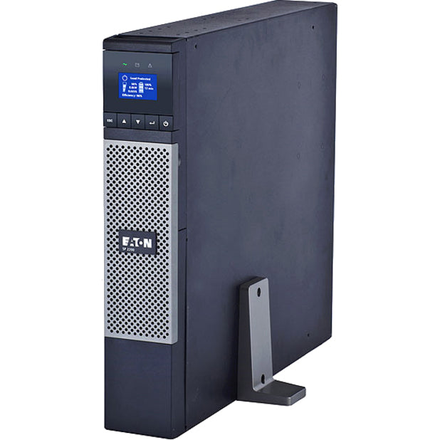 Eaton 5P 2200VA UPS in tower configuration showing LCD display screen and mesh ventilation panel