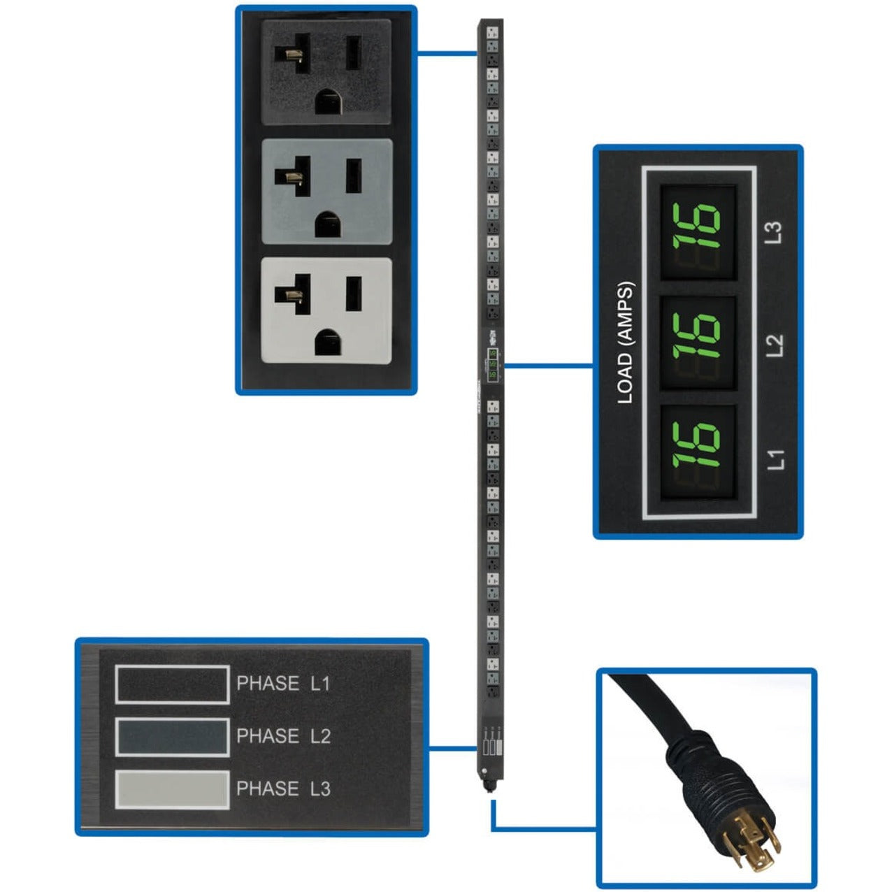 特卢普利特 PDU3MV6L2120LV 3 相计量 PDU，5.7 千瓦，42 插座，120 伏特输出 特卢普利特