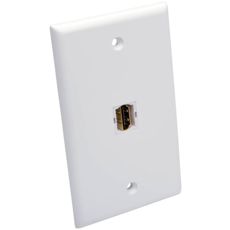 HDMI keystone coupler installed in white wall plate showing professional finish