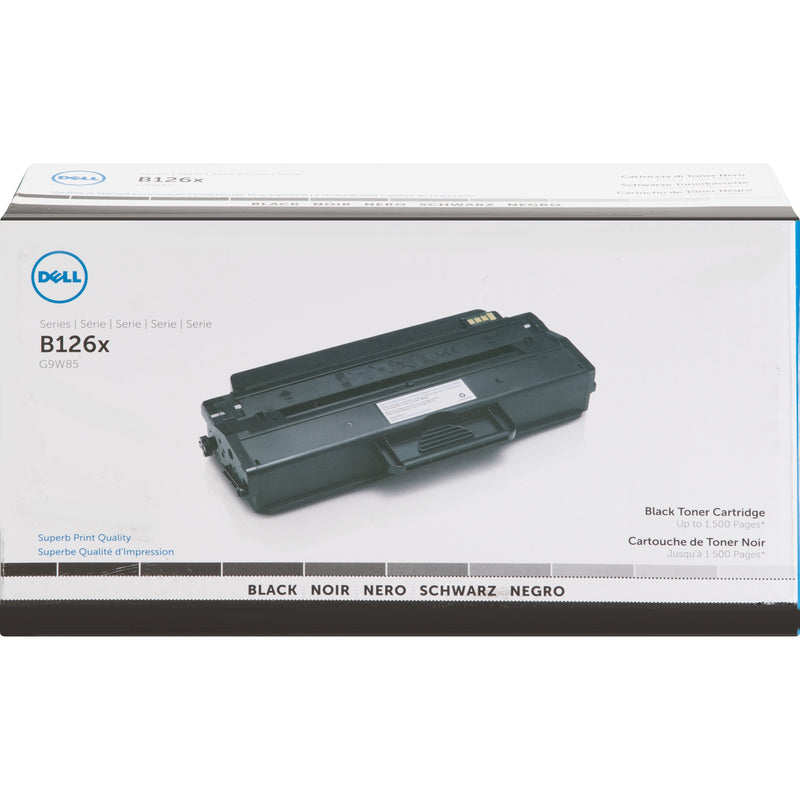 Dell B126x G9W85 original black toner cartridge in retail packaging showing product specifications and capacity information