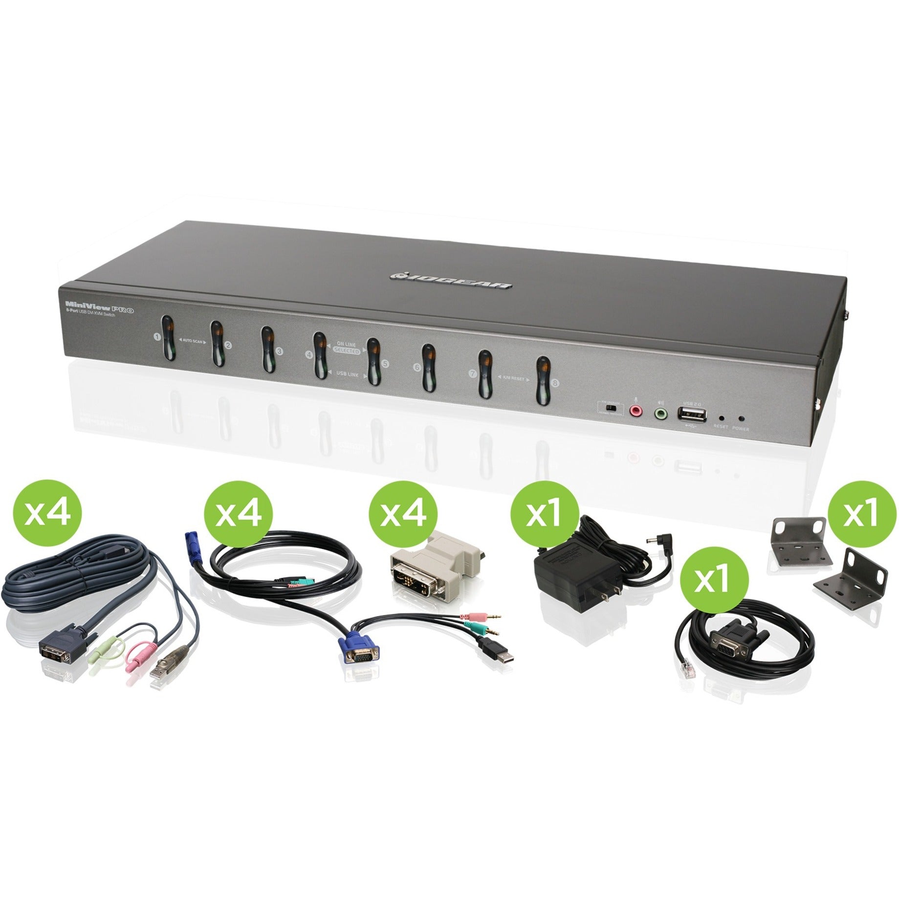 IOGEAR GCS1108KIT2 8-Port DVI KVMP Switch with VGA Support and USB KV, Maximum Video Resolution 2048 x 1536, 3 Year Limited Warranty