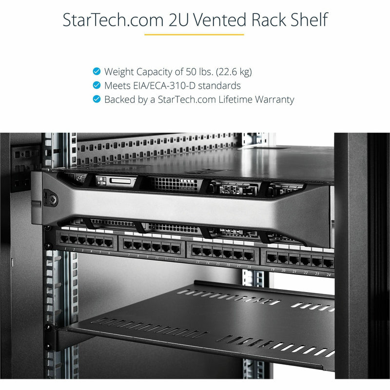 Close-up of rack shelf installed in server cabinet with network equipment