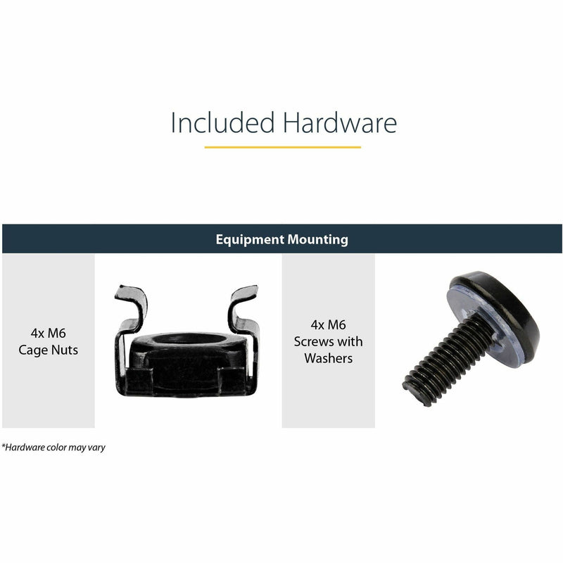 Included mounting hardware components for rack shelf installation