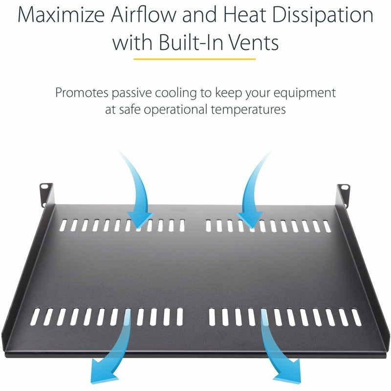 Airflow diagram showing ventilation pattern through rack shelf