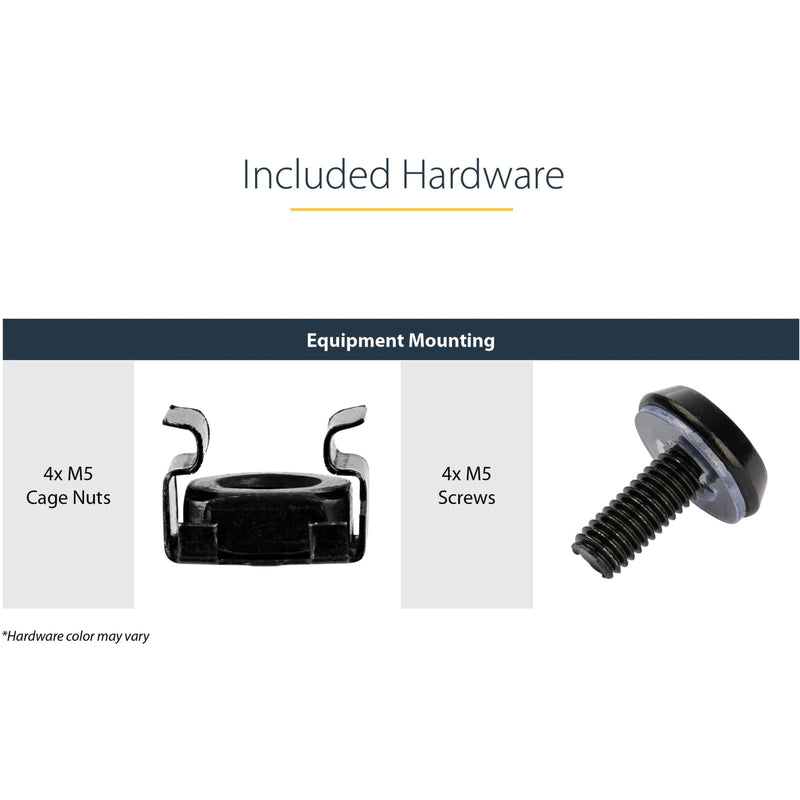 Installation hardware components including M5 cage nuts and screws