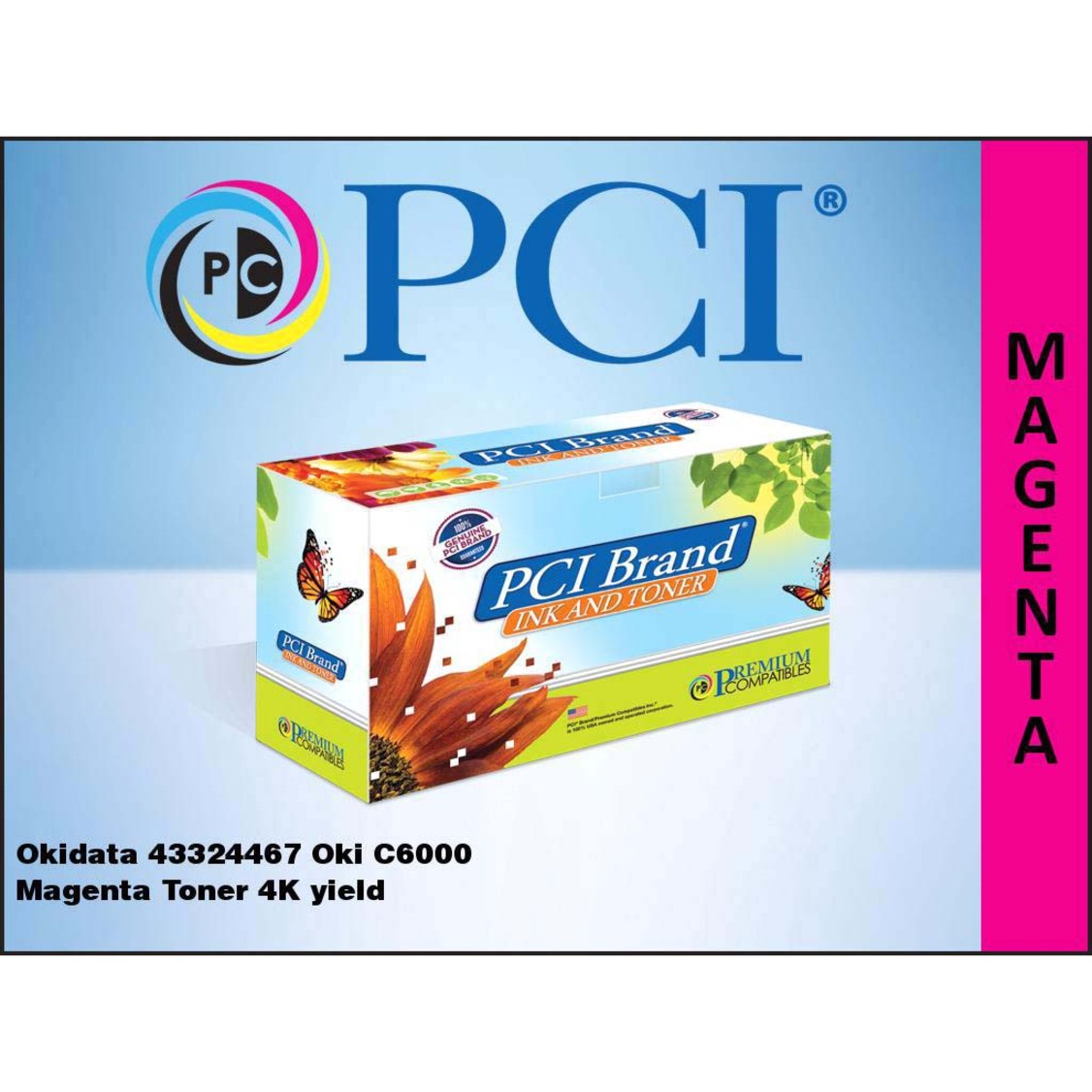 Premium Compatibles 43324467-PCI Okidata 43324467 Magenta Toner Cartridge, TAA / GSA Compliant 4K Yield for C6000, C6050