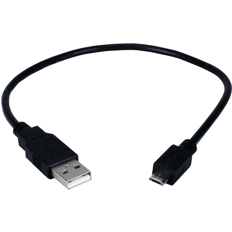 Black Micro-USB to USB Type-A cable with molded connectors against white background