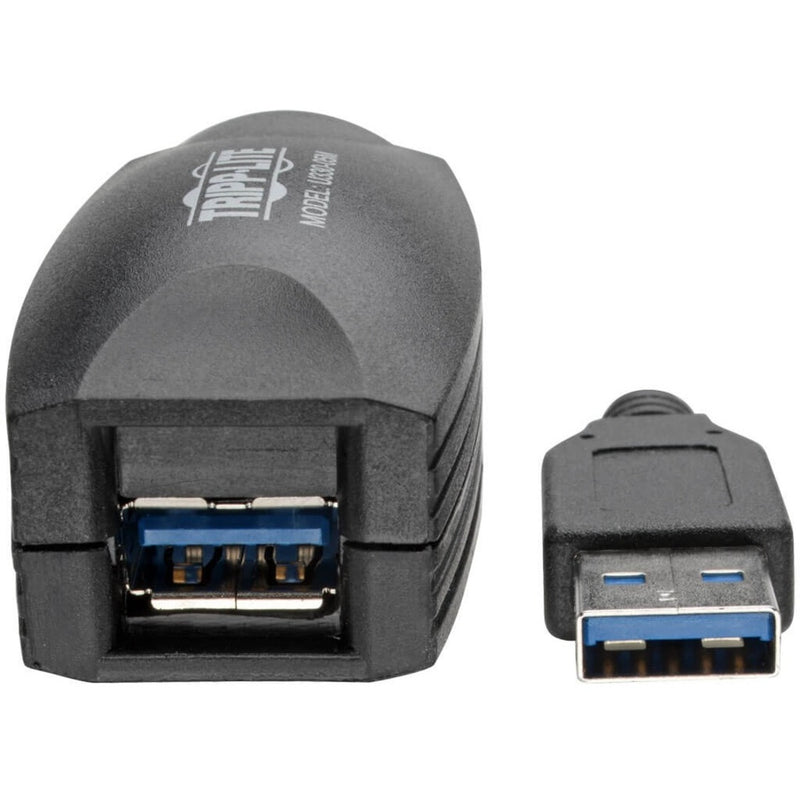 Detailed view of Tripp Lite U330-05M USB connectors showing gold-plated contacts and signal booster integration