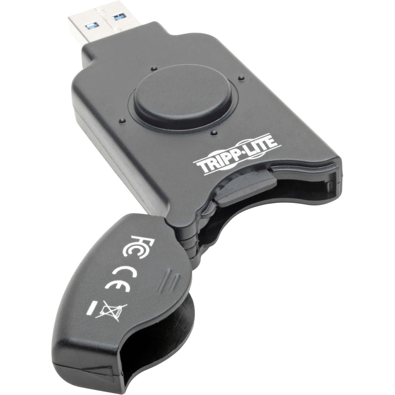 Angled view of Tripp Lite SD card reader showing compact design