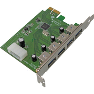 Angled view of VisionTek USB 3.0 PCIe card showing port arrangement and mounting bracket