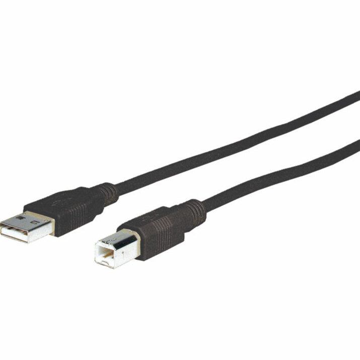 Black USB 2.0 Type-A to Type-A cable with molded strain relief connectors and 15-foot length