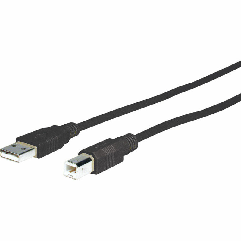 Black USB 2.0 cable with Type-A male connector on one end and Type-B male connector on other end, featuring molded strain relief