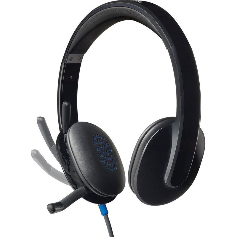 Logitech H540 USB headset in black with adjustable boom microphone and cushioned ear cups