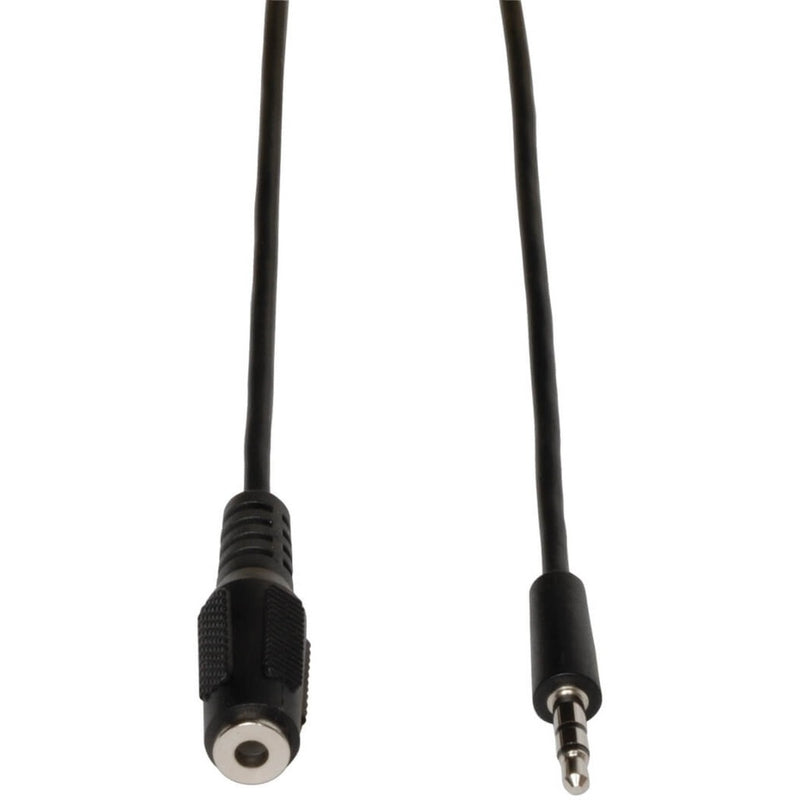 Tripp Lite P311-010 3.5mm audio extension cable showing male connector and female ends with nickel plating