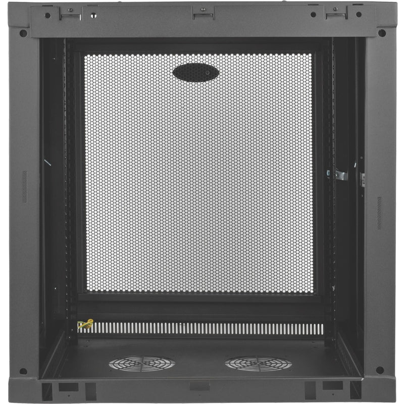 Interior view of SRW12U cabinet showing built-in fan mounting locations and ventilation system