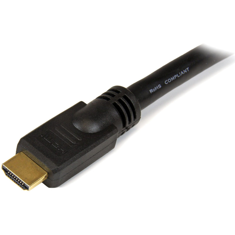 Detailed side view of HDMI connector showing molded housing and gold-plated contact pins