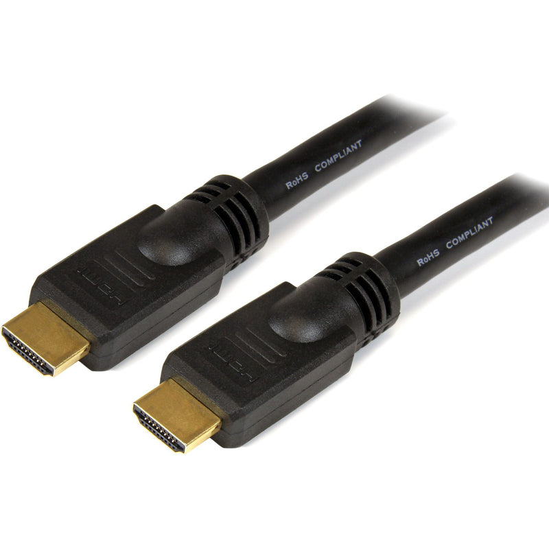 Close-up view of two gold-plated HDMI connectors with black molded housing and strain relief