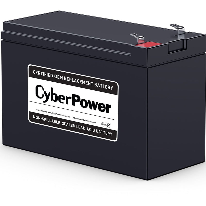 Side view of CyberPower RB1280 battery showing connector placement and dimensions