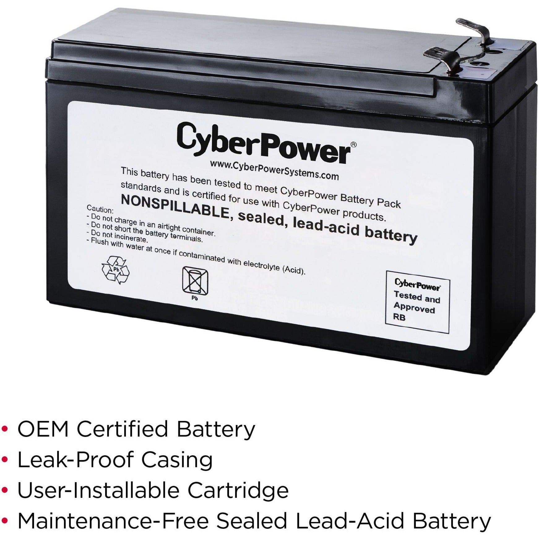 CyberPower Cartucho de batería de reemplazo UPS RB1280A Garantía de 18 meses 8000mAh Ácido de plomo