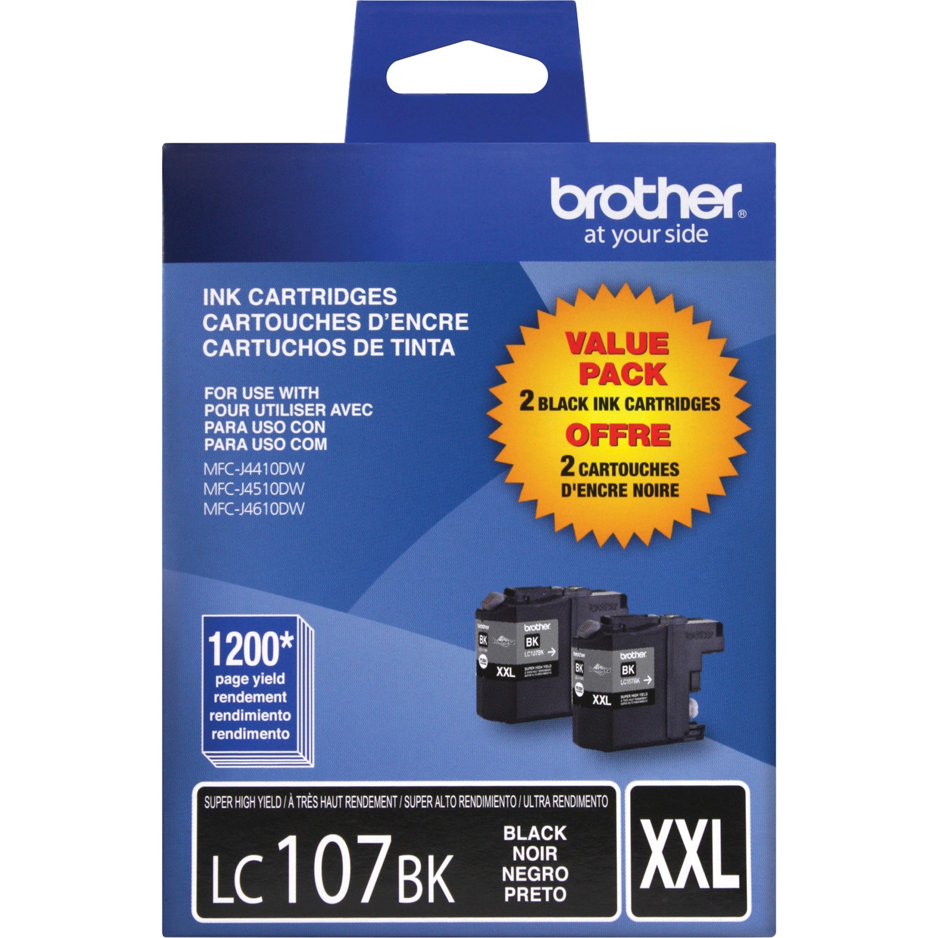 Front view of Brother LC1072PKS packaging showing dual cartridge value pack and page yield information-alternate-image6