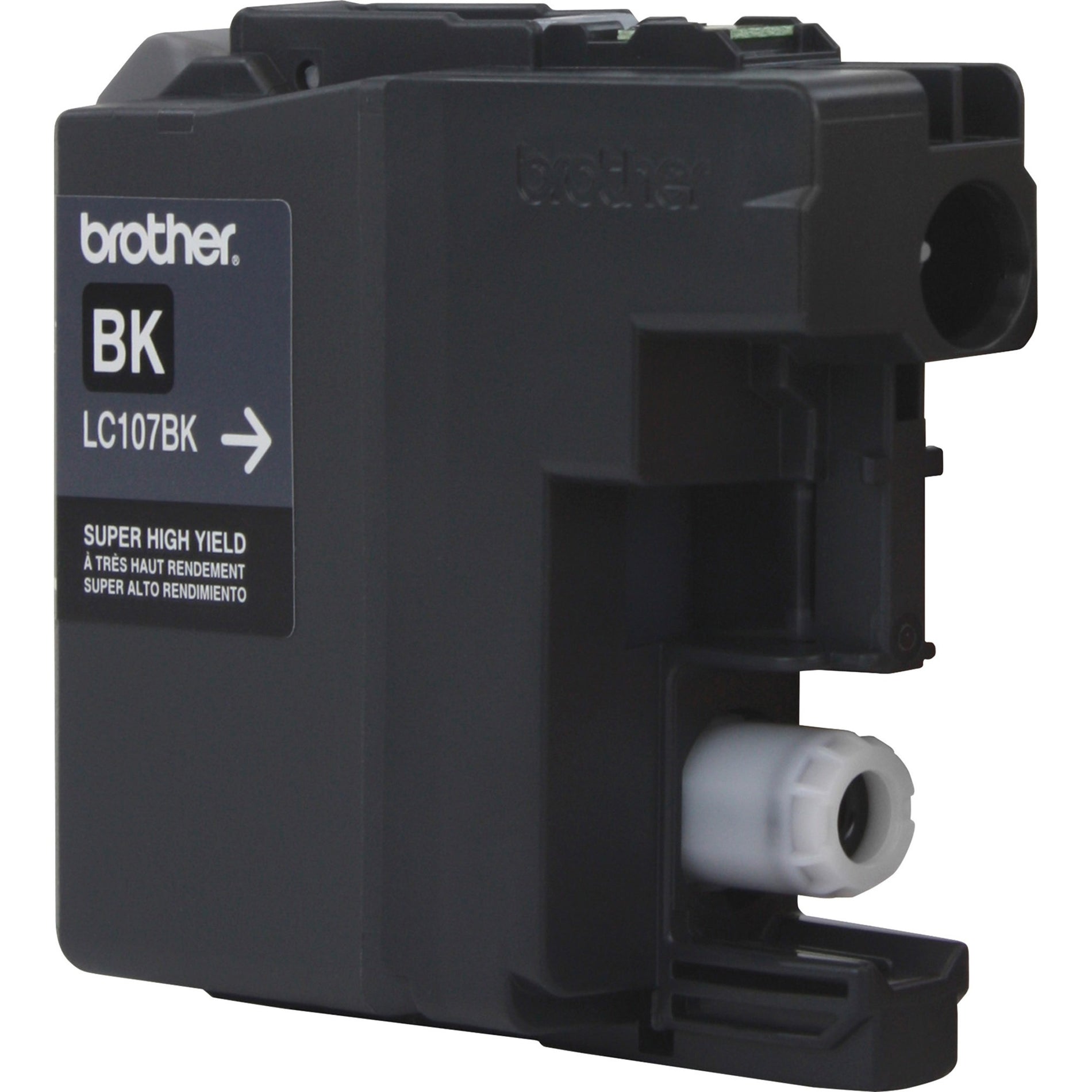 Side view of Brother LC107BK cartridge showing internal components and connection ports-alternate-image3