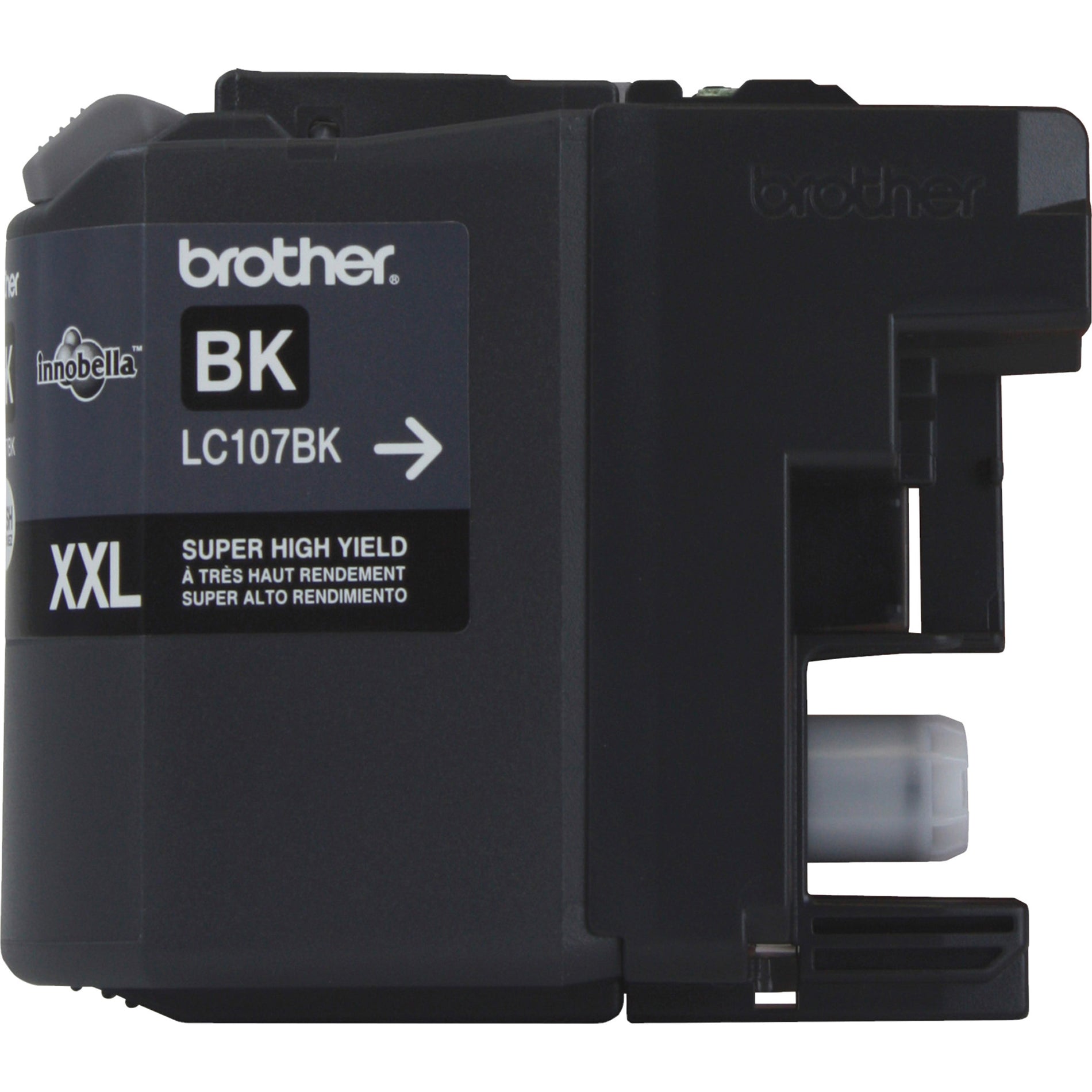 Detailed view of Brother LC107BK cartridge showing installation arrow and locking mechanism-alternate-image5