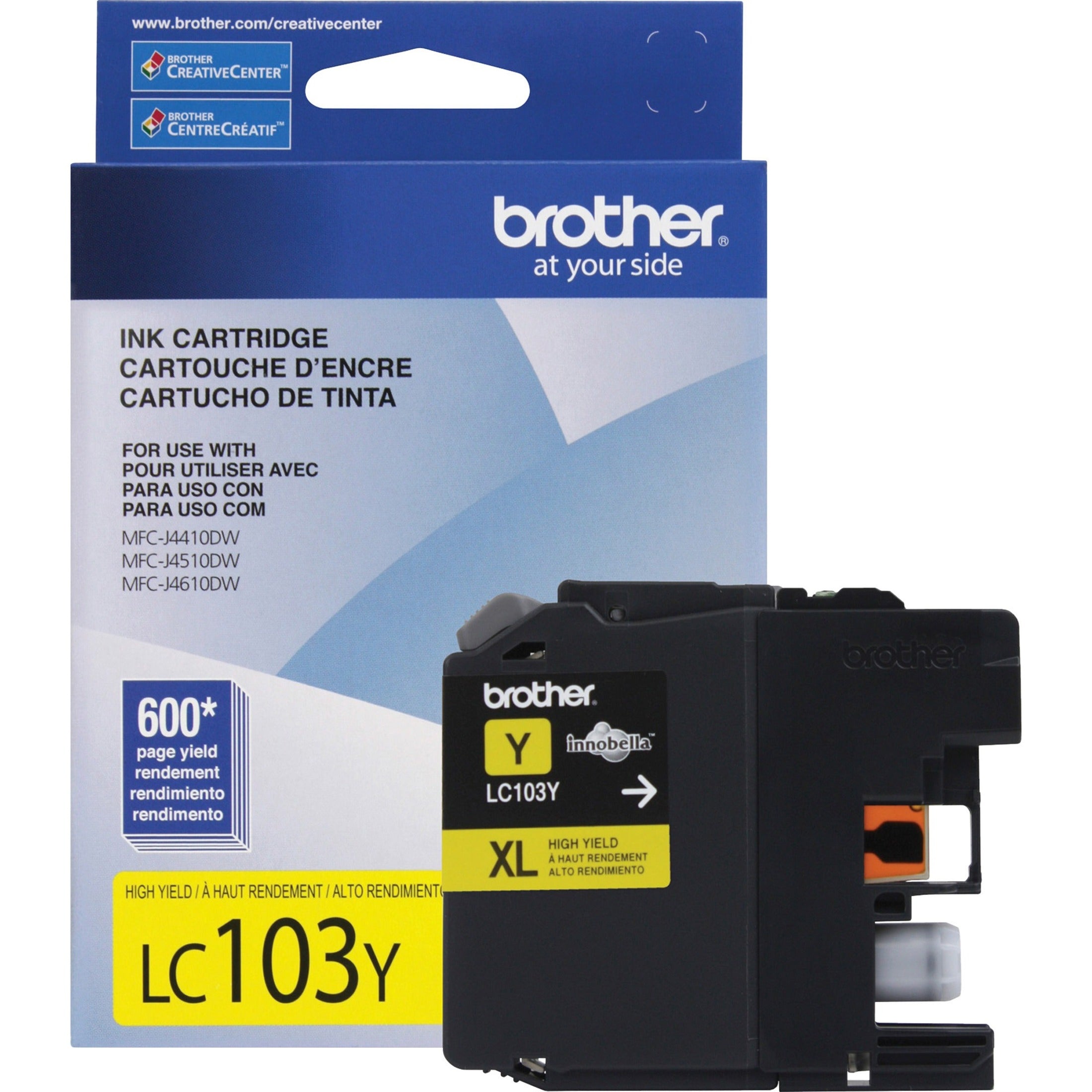 Brother Innobella LC103Y High Yield Yellow Ink Cartridge, 600-Page Yield, Enhanced Print Quality for MFC-J Series Printers - LC103Y (1 Year Warranty)