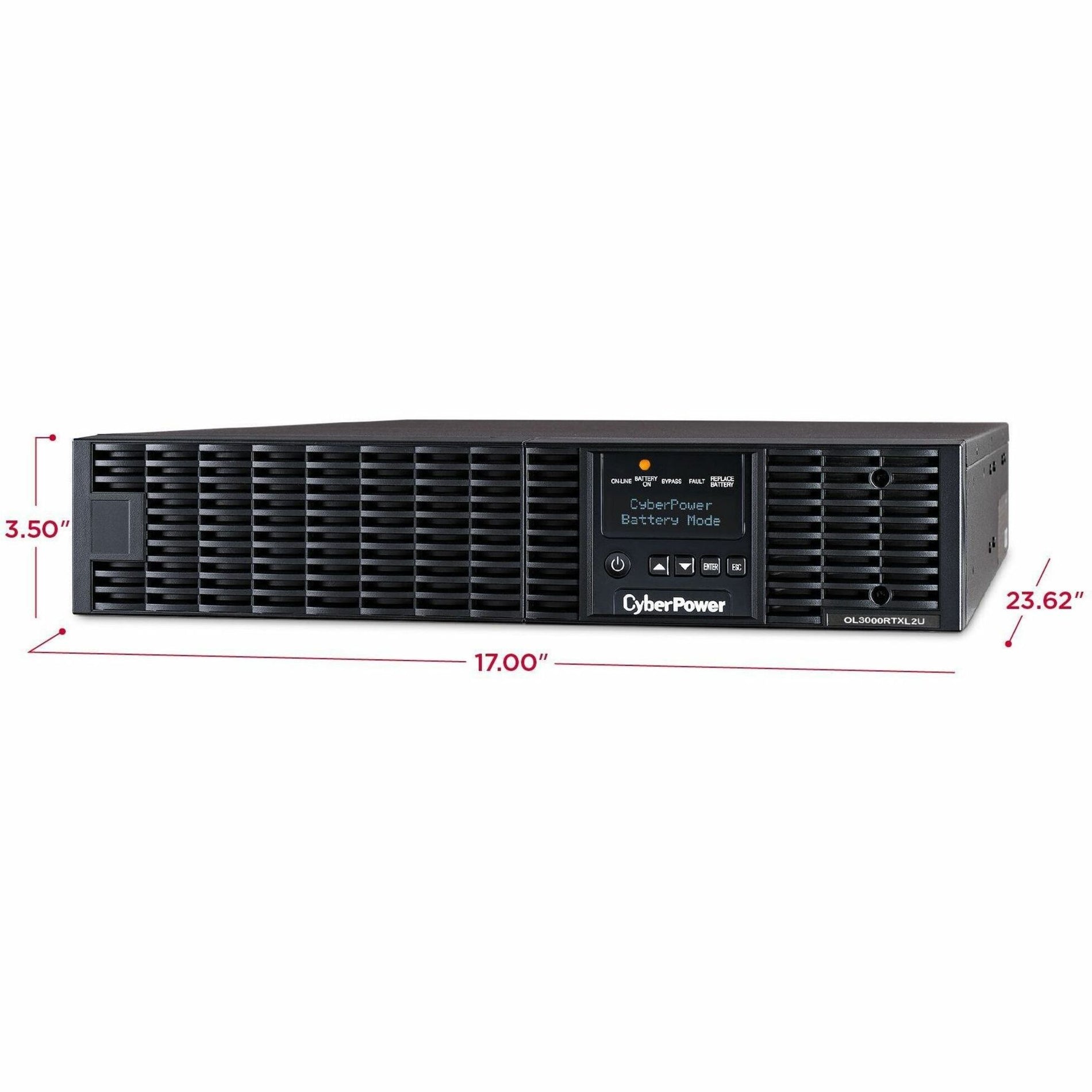 ไซเบอร์พาวเวอร์ OL3000RTXL2U ระบบ UPS แบบออนไลน์ Smart App 3000VA 100-125V คลื่นไซน์ LCD Rack/Tower UPS