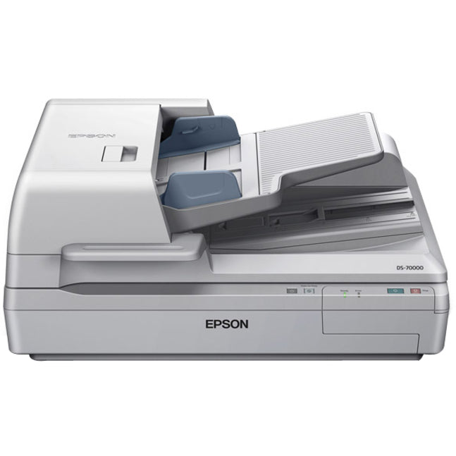 Angled view of Epson DS-70000 scanner emphasizing its dual-scanning mechanism and control panel-alternate-image2