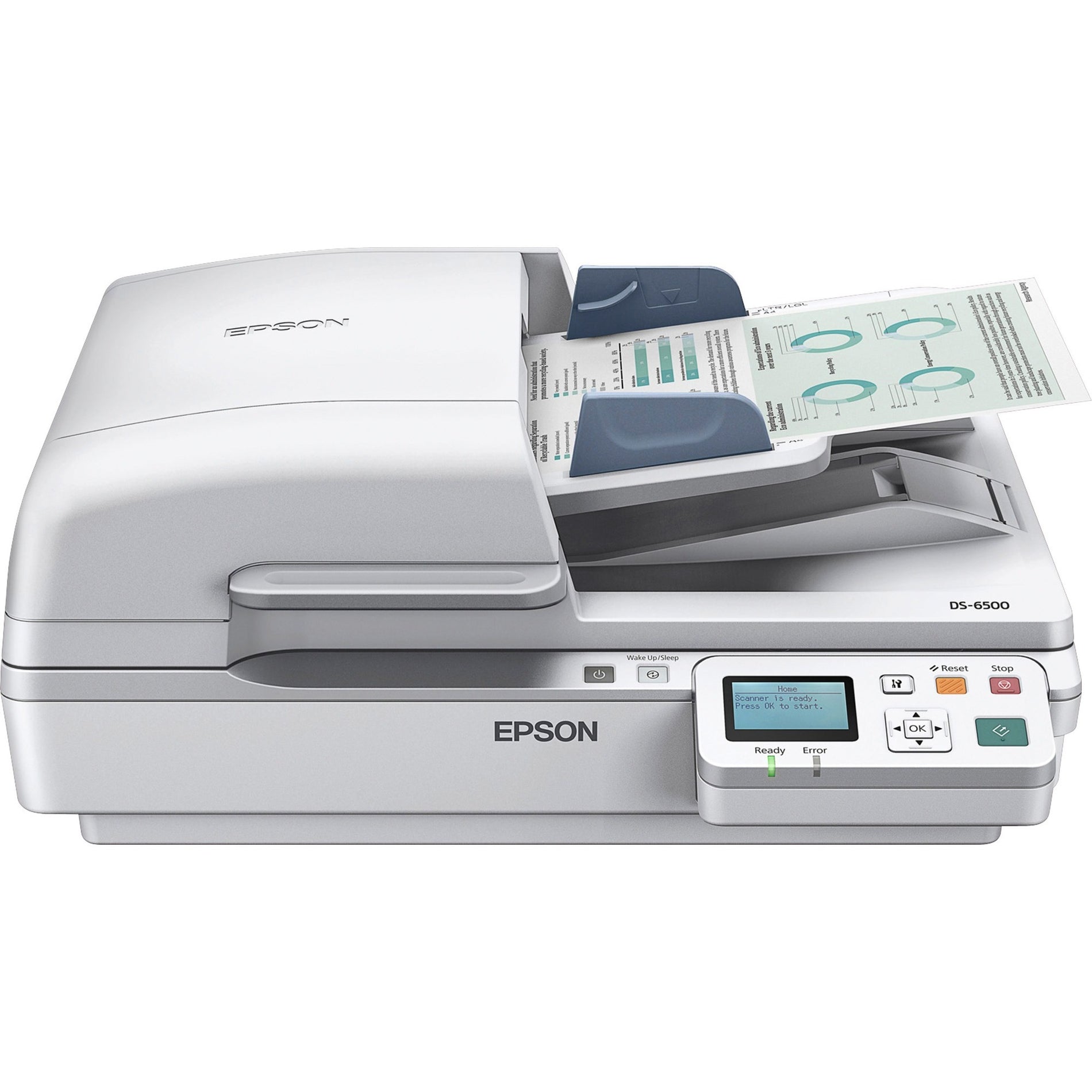 Epson B11B205221 WorkForce DS-6500 Document Scanner, 100 Sheet Auto, White