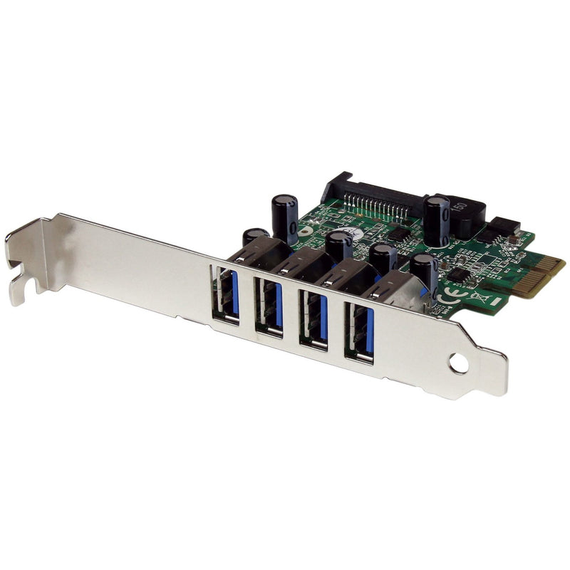 StarTech.com PCIe USB 3.0 card showing four stacked USB ports and green circuit board