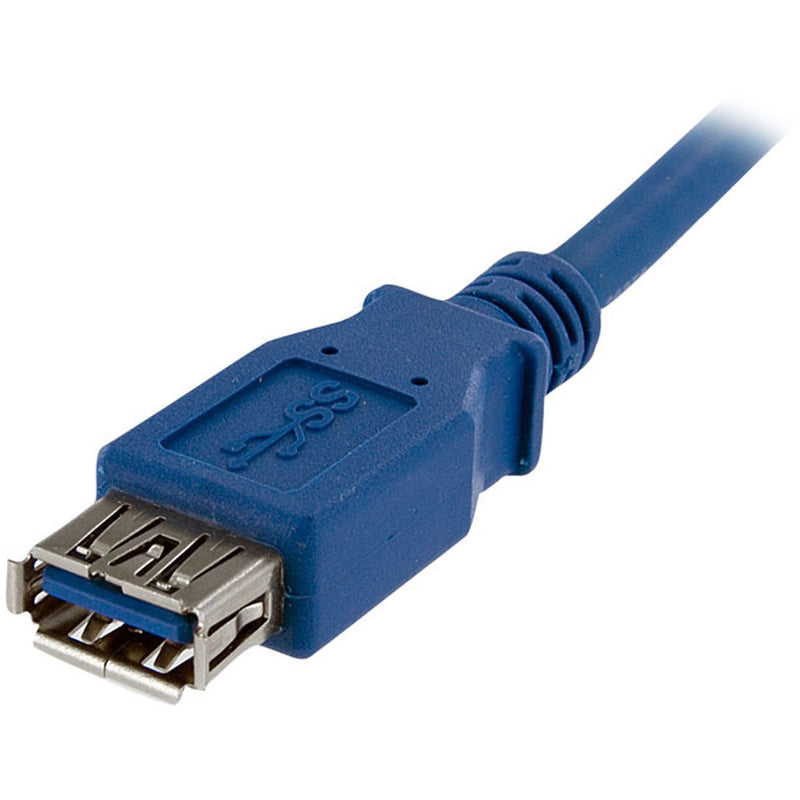 Detailed view of USB 3.0 female connector end showing metal contacts and blue plastic housing