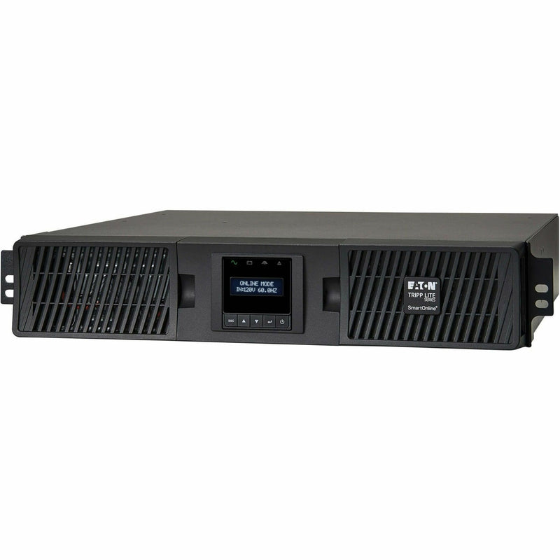 Front angled view of Tripp Lite SU750RTXLCD2U in rack configuration