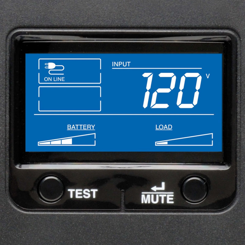 Detailed view of LCD display showing power monitoring metrics and status indicators