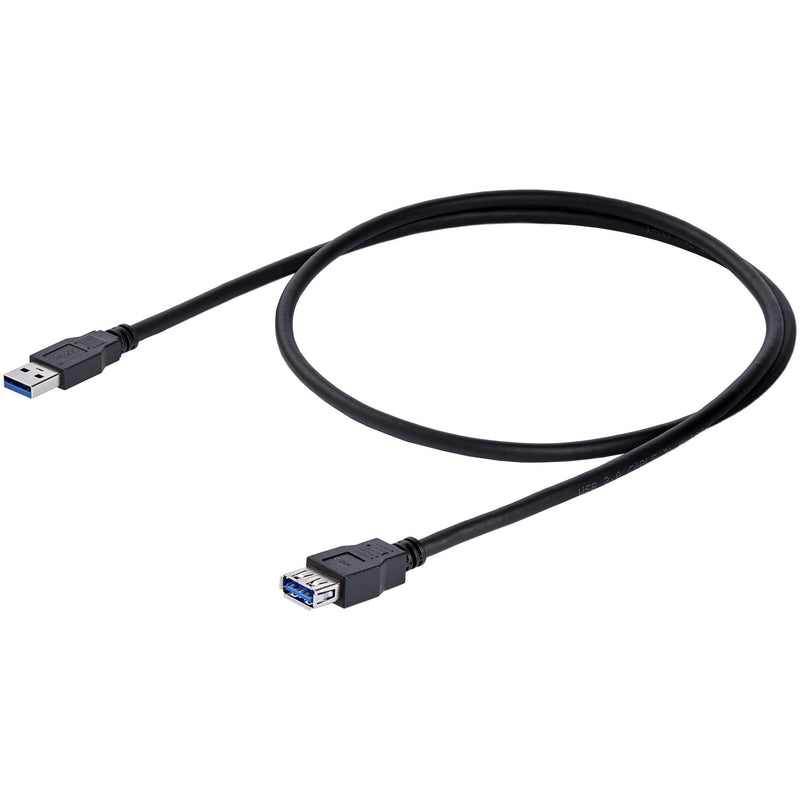 Full length view of black USB 3.0 extension cable showing both connectors and cable