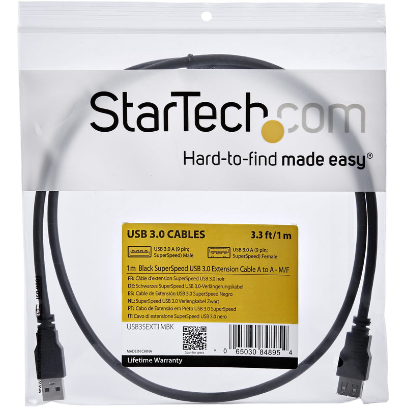 StarTech.com retail packaging for USB 3.0 extension cable showing product specifications and branding