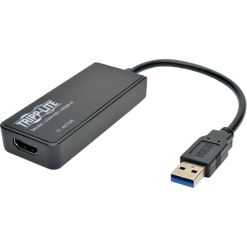 Tripp Lite USB 3.0 to HDMI adapter showing full device with USB connector and HDMI port