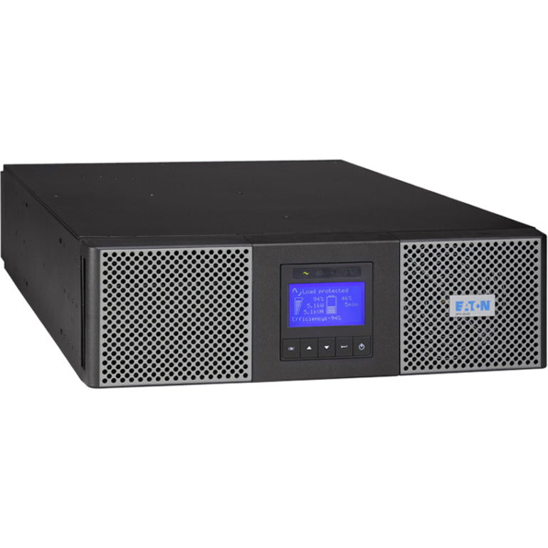 Eaton 9PX 5kVA UPS system with LCD display panel and mesh ventilation design in rack-mount format