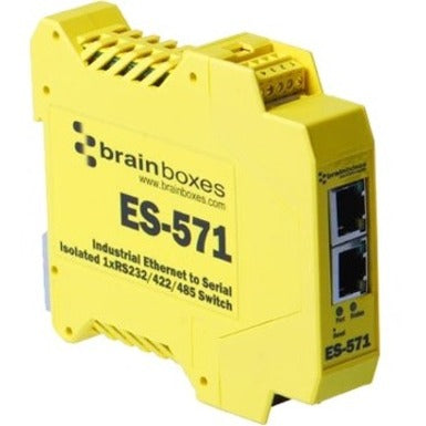 Brainboxes ES-571 Isolated Industrial Ethernet to Serial 1xRS232/422/485 + Ethernet Switch, Lifetime Warranty, TAA Compliant, DIN Rail Mountable