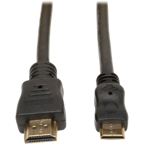 Close-up view of Tripp Lite HDMI to Mini-HDMI cable connectors showing gold-plated terminals and black housing-alternate-image1