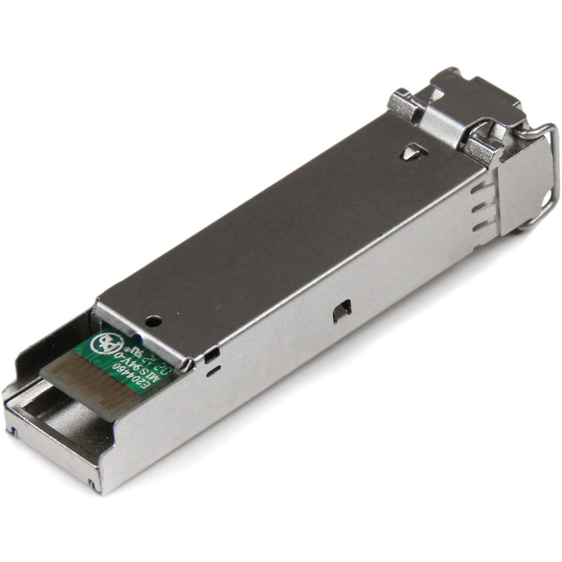 Side view of StarTech.com SFP transceiver showing metal construction and circuit board