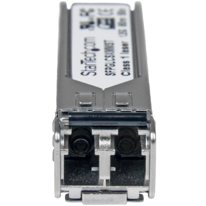 Close-up view of StarTech.com SFP module's LC duplex connector interface