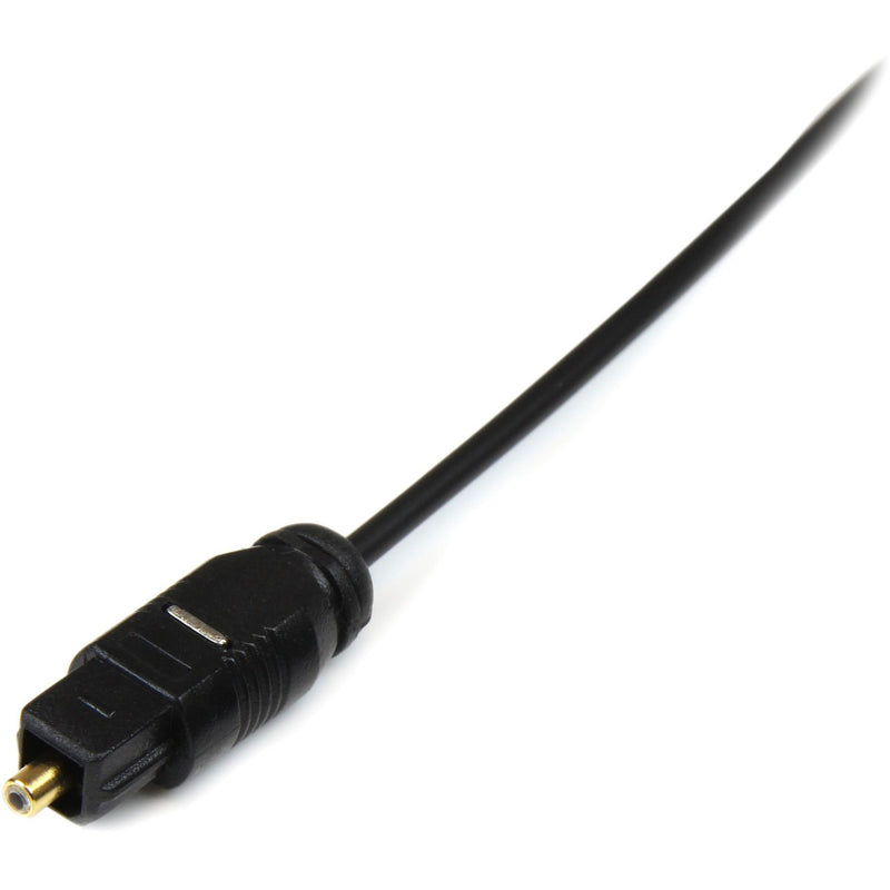 Detailed view of StarTech.com thin Toslink cable connector showing slim profile design