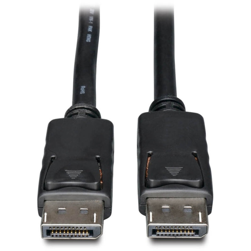 Close-up view of DisplayPort male connectors on Tripp Lite P580-020 cable showing detailed pin configuration