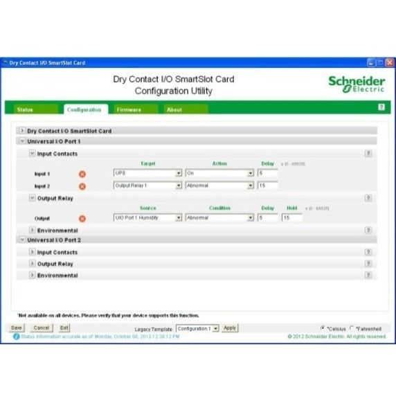 Dual port configuration screen with separate I/O settings