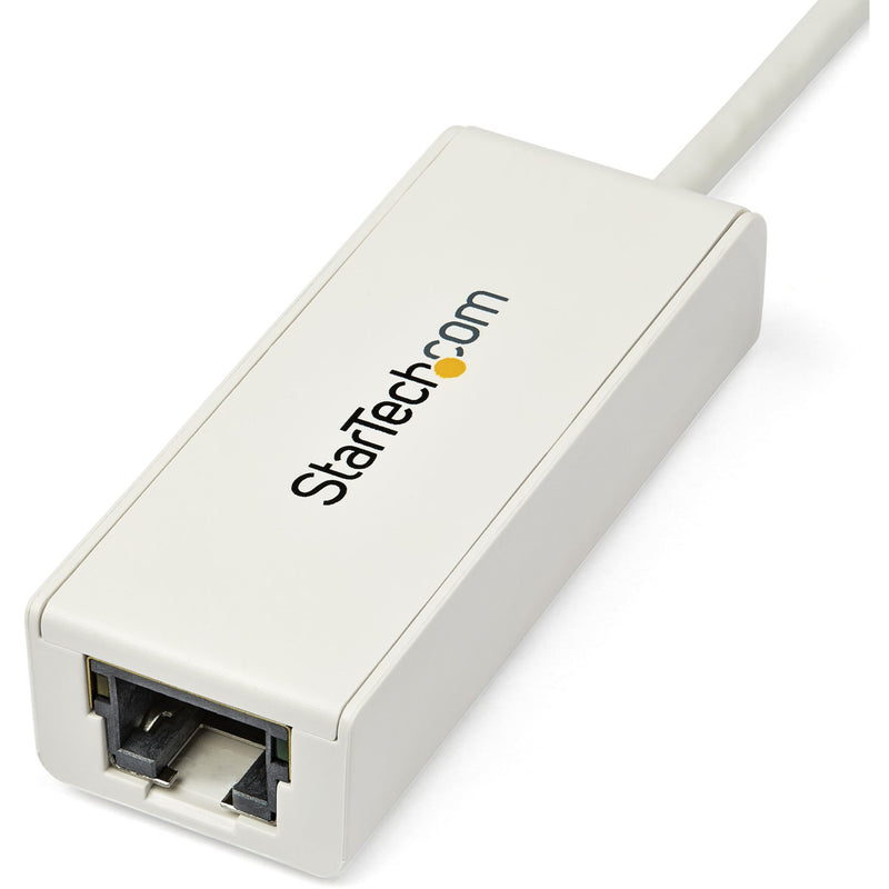 Close-up detail of StarTech.com Ethernet adapter showing build quality and branding